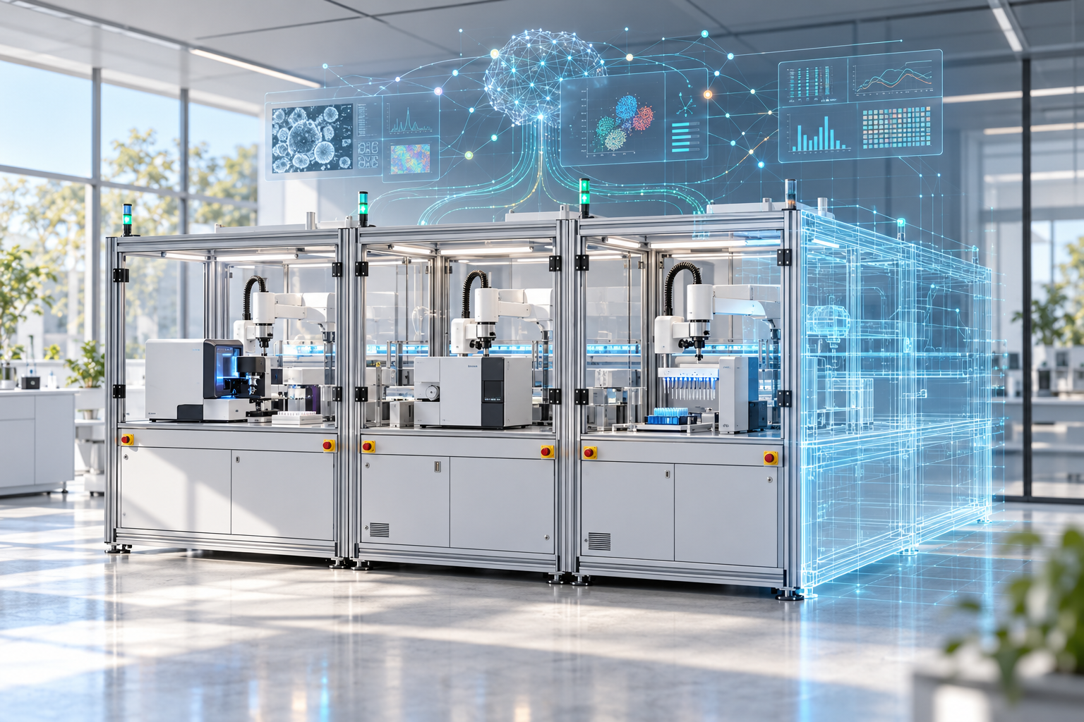 Enclosed RAC modules connected to a digital twin, scientific data, and AI